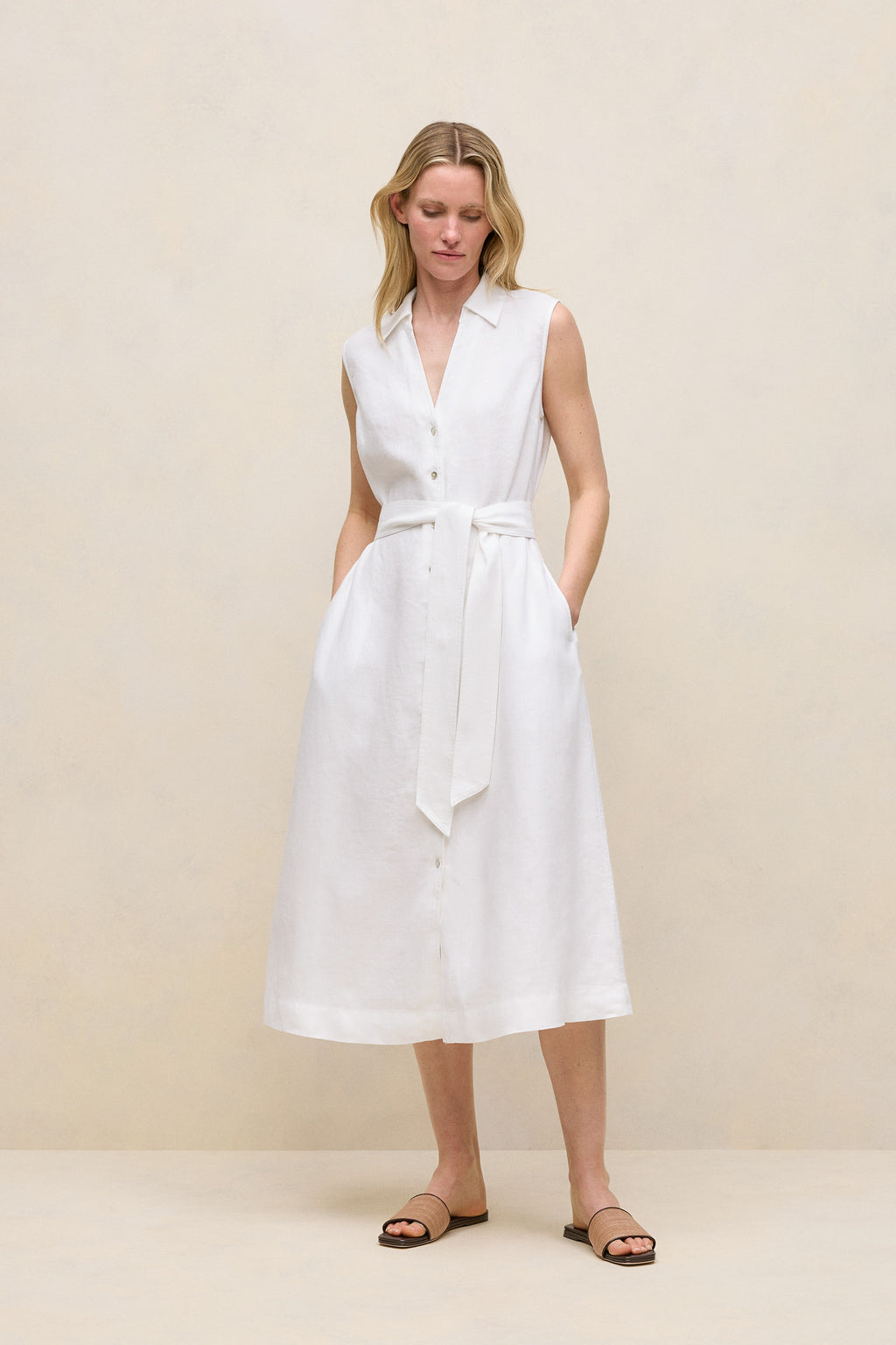 Linen Sleeveless Shirt Dress