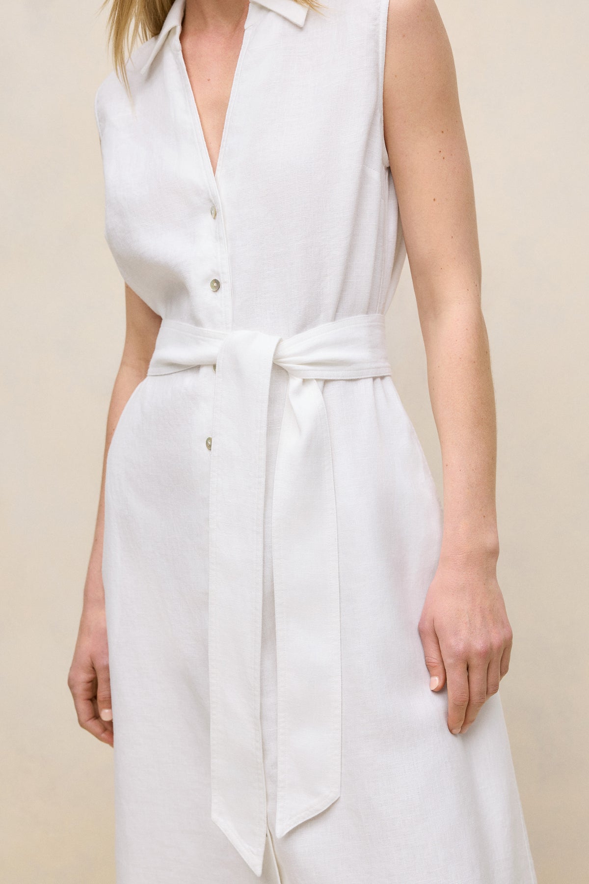 Linen Sleeveless Shirt Dress