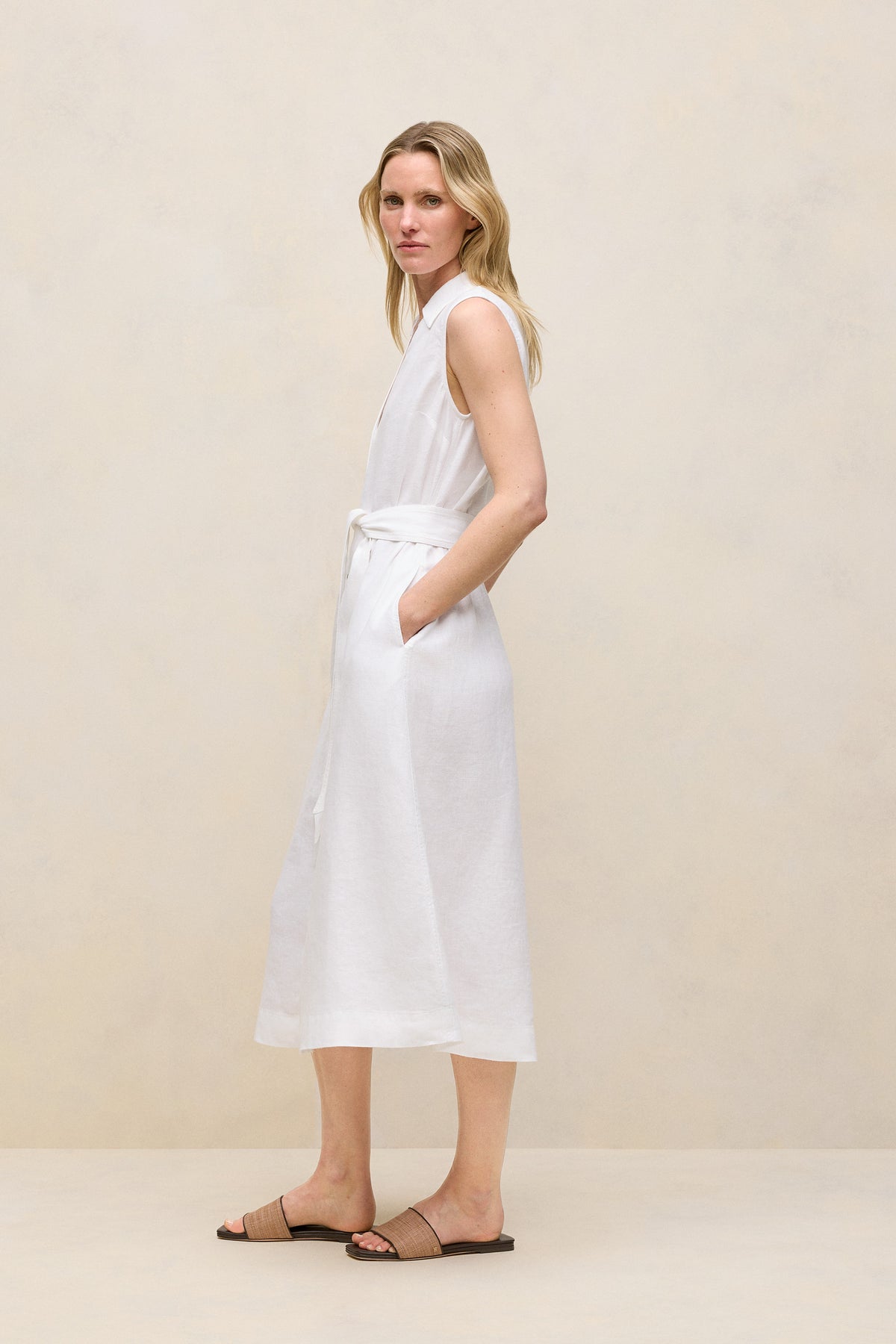 Linen Sleeveless Shirt Dress