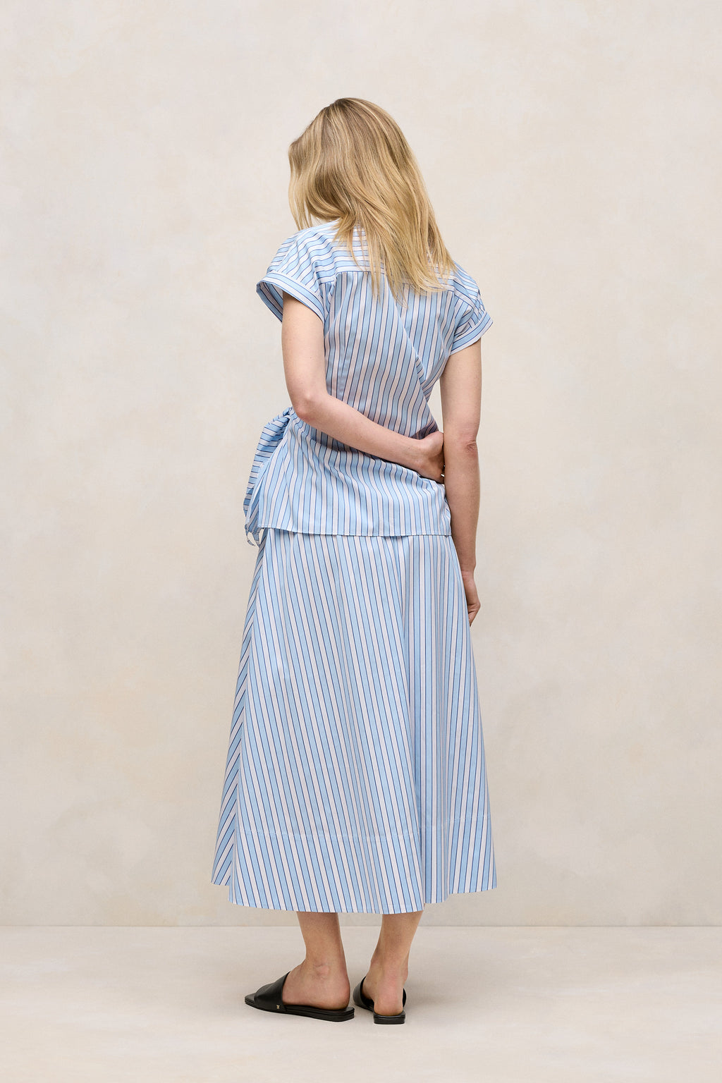 Jacquard Stripe Poplin Tie Front Shirt