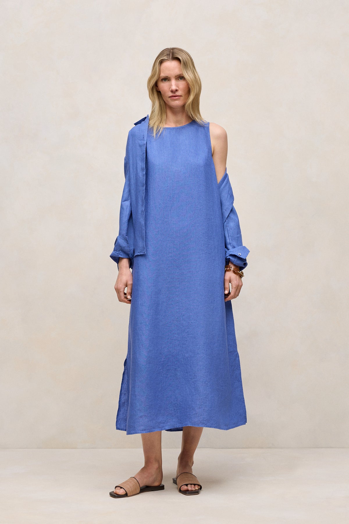 Delave Linen Sleeveless Column Dress
