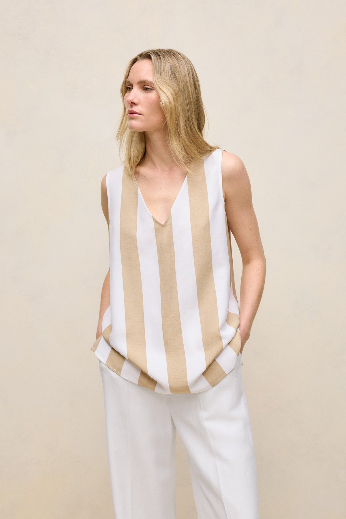 Cabana Stripe V Neck Trapeze Tank