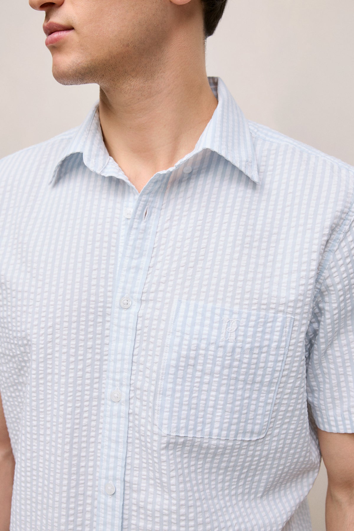 Regular Fit Seersucker Stripe Pocket Shirt