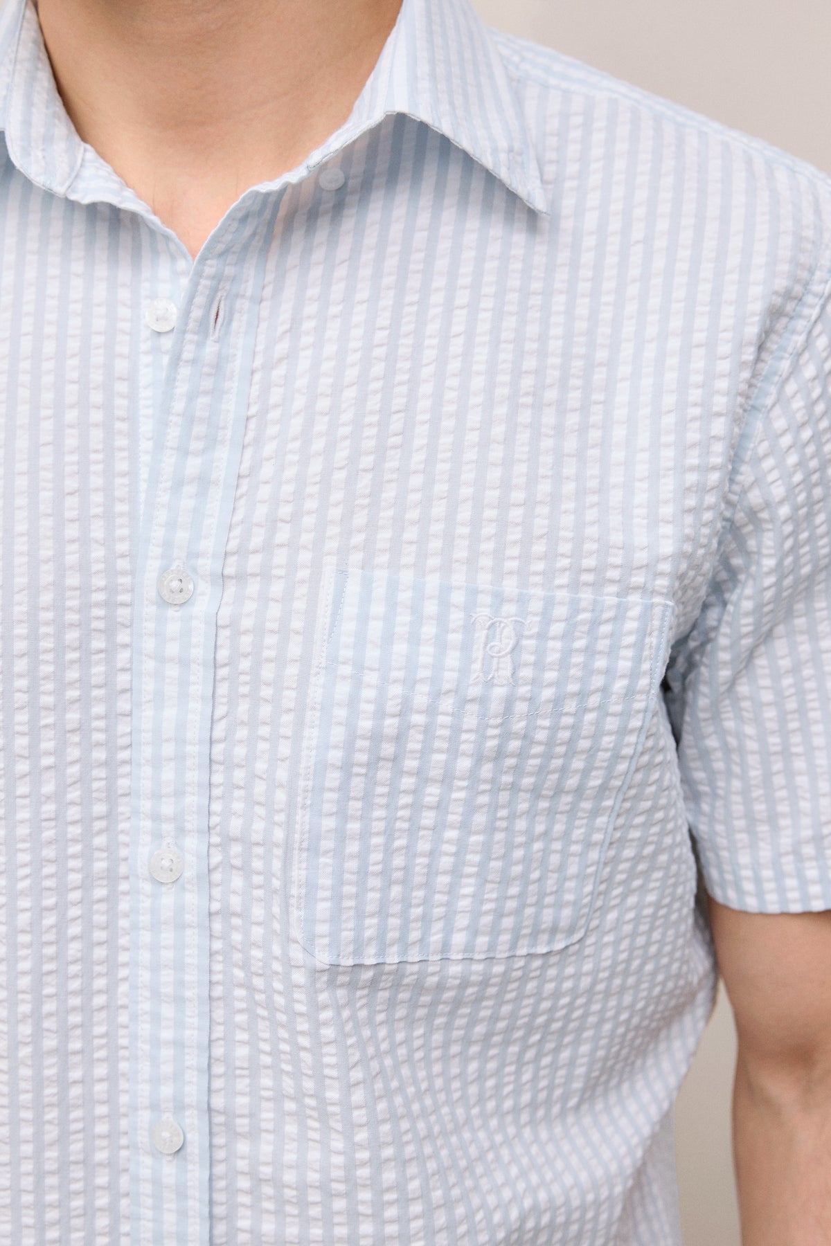 Regular Fit Seersucker Stripe Pocket Shirt