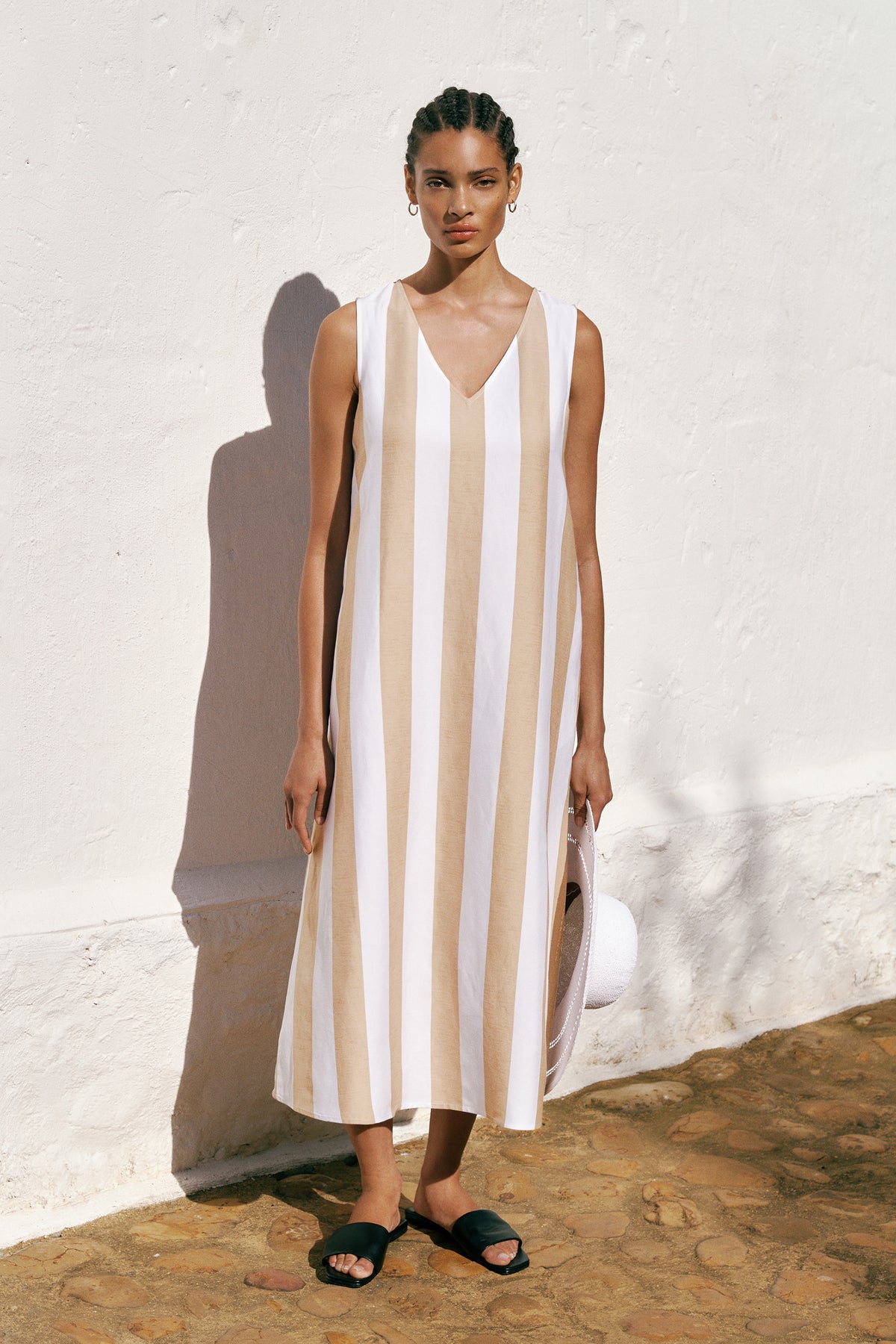 Cabana Stripe V Neck Sleeveless Dress