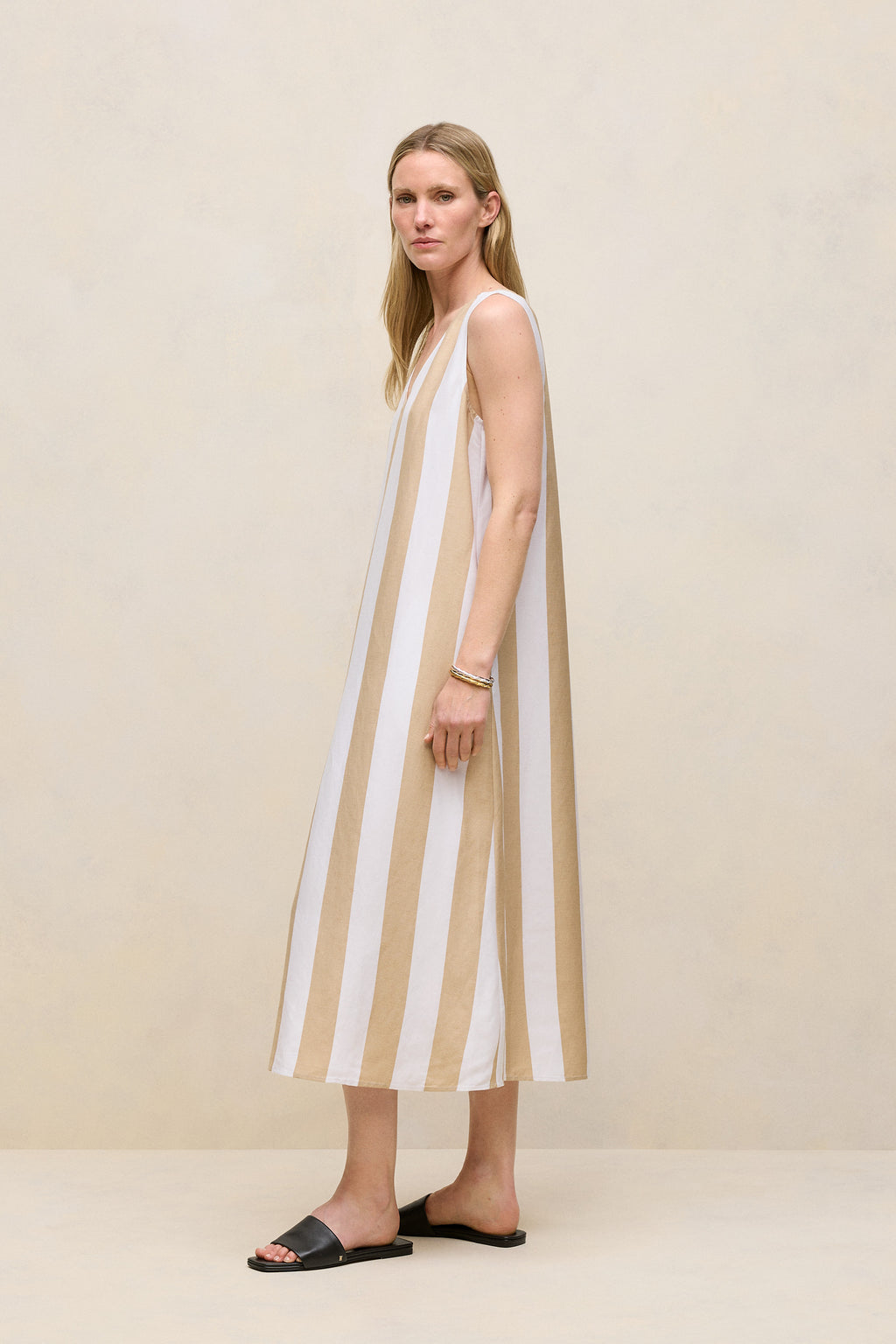 Cabana Stripe V Neck Sleeveless Dress