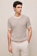 Linen Cotton Rib Stripe Knit T-Shirt
