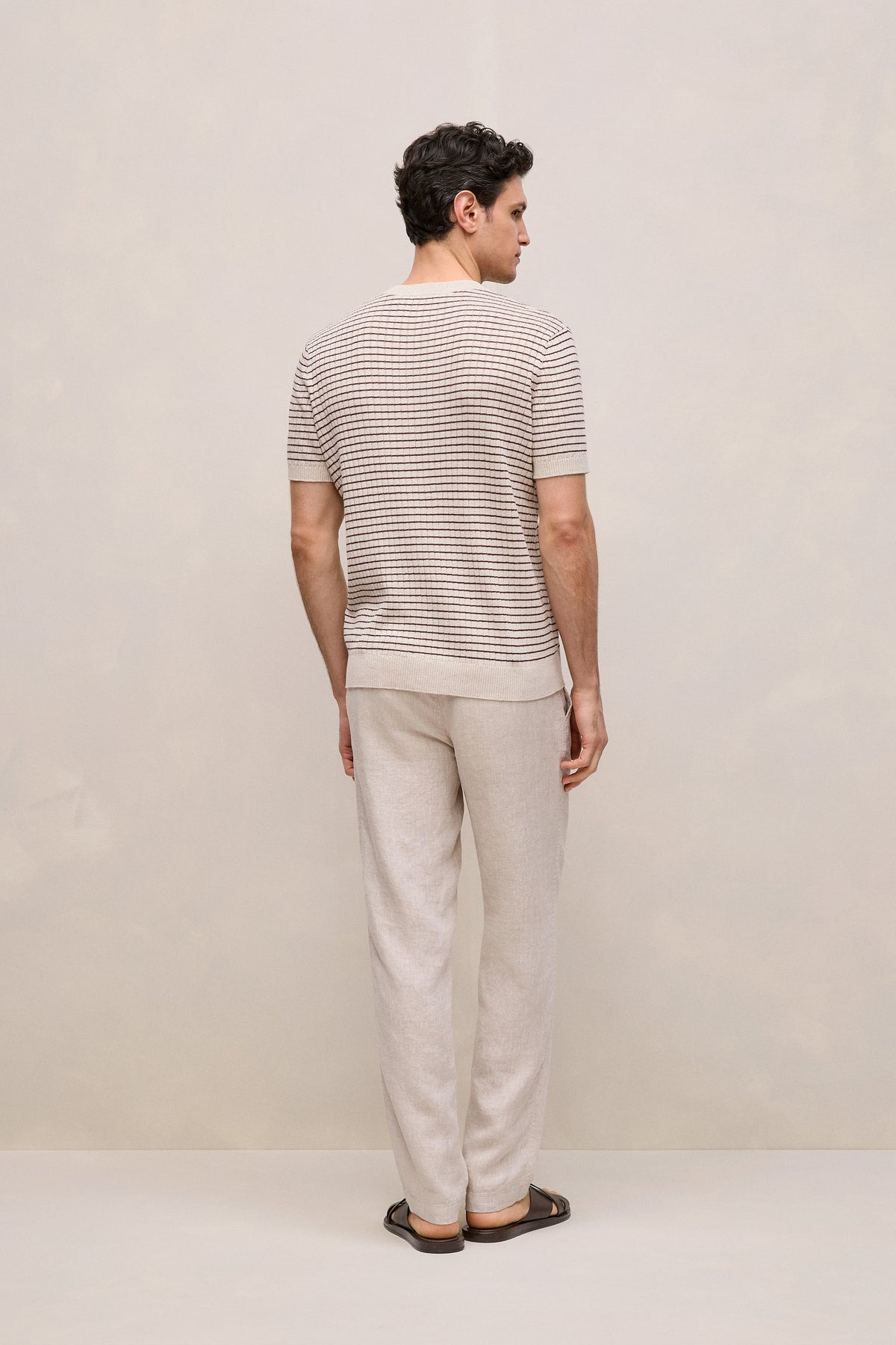 Linen Cotton Rib Stripe Knit T-Shirt