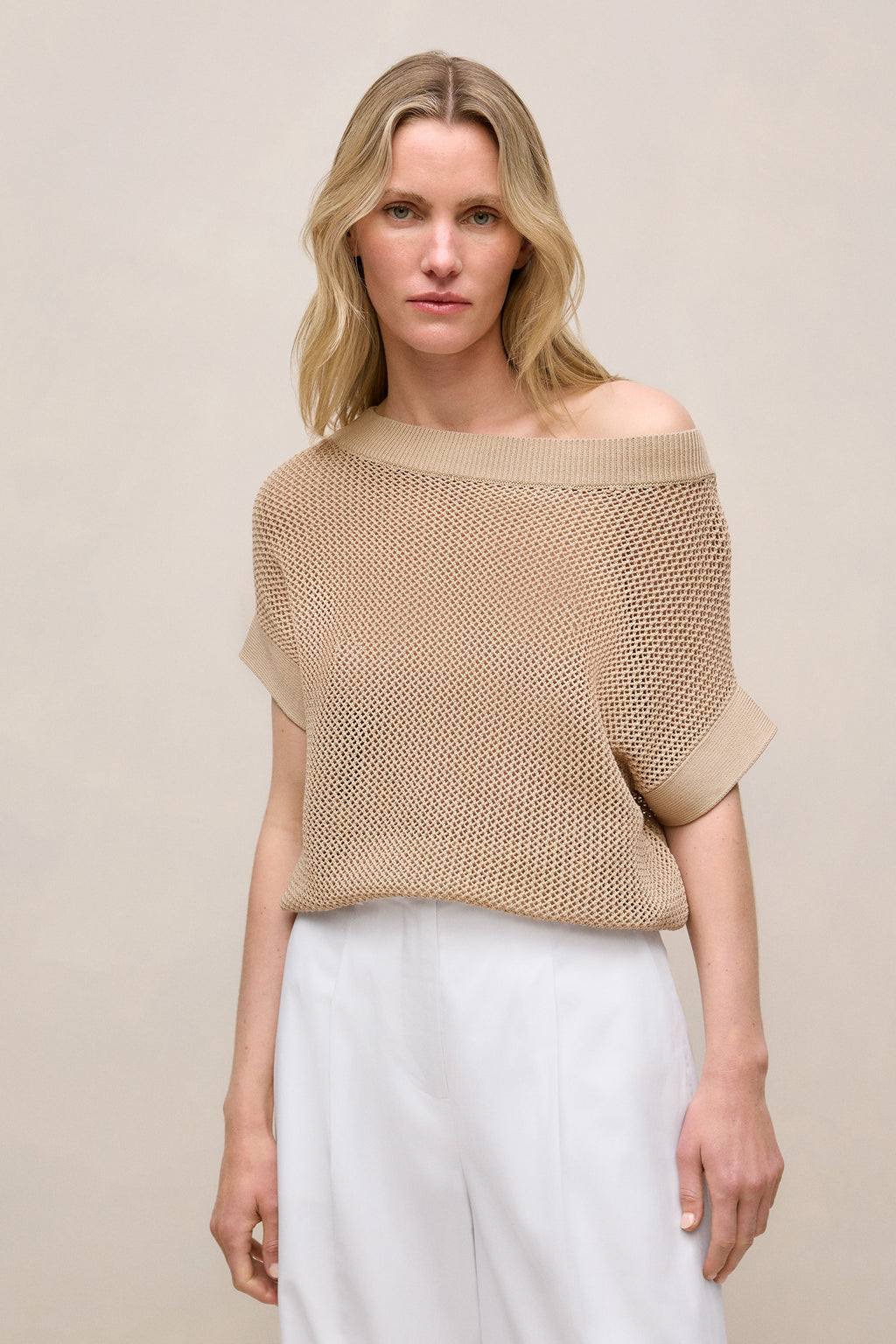 Mercerised Cotton Open Knit T-Shirt