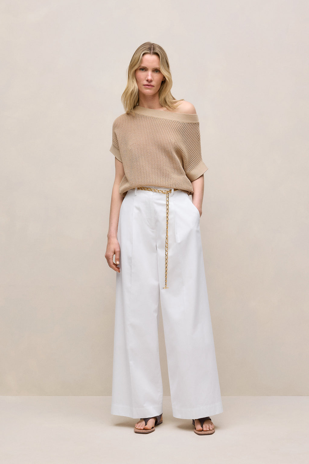 Mercerised Cotton Open Knit T-Shirt