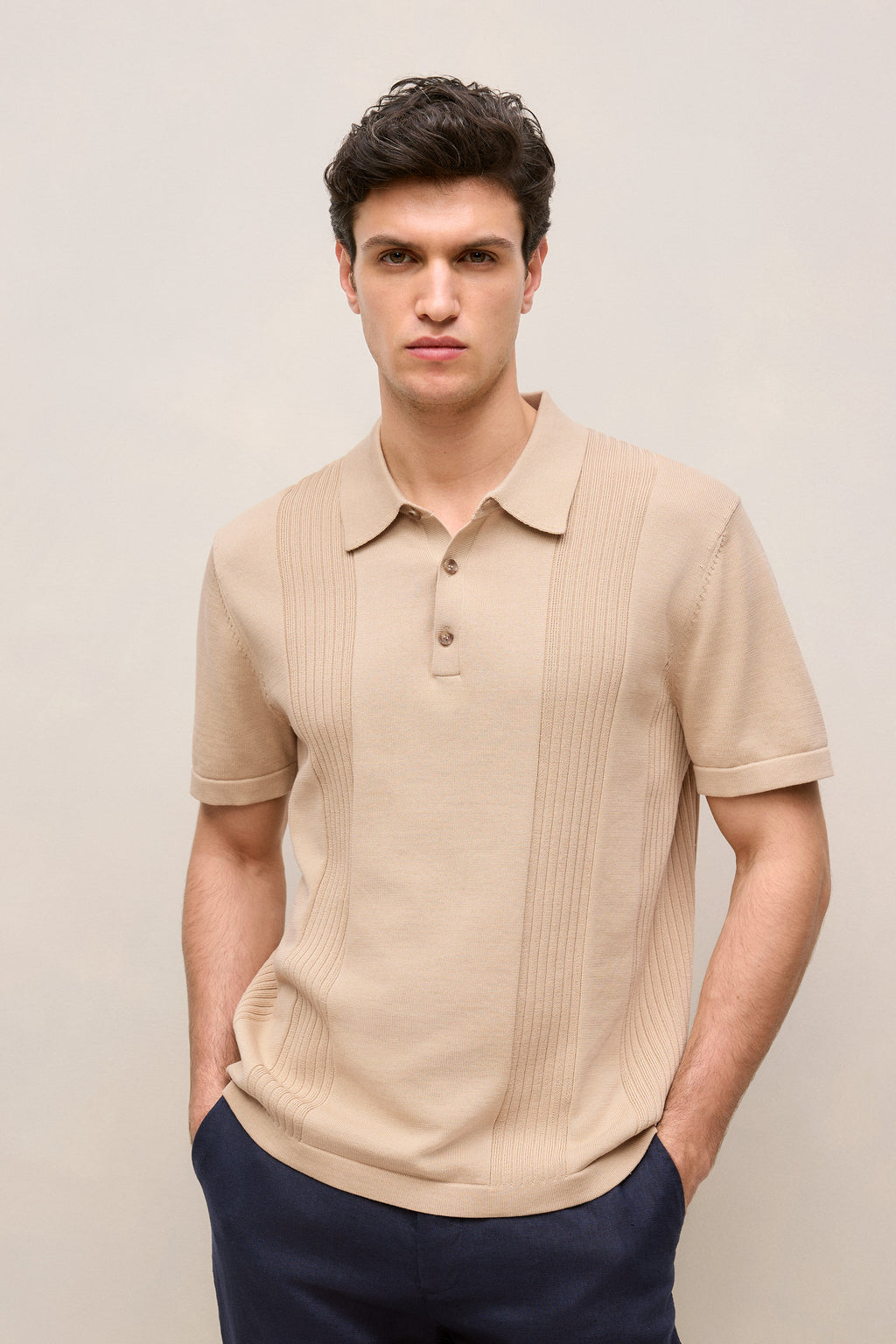 Mercerised Cotton Rib Detail Knit Polo