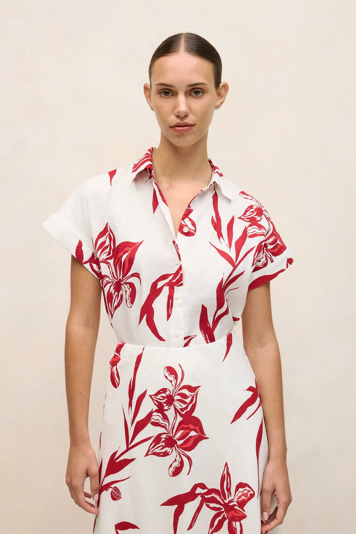 Wild Iris Linen Cap Sleeve Shirt