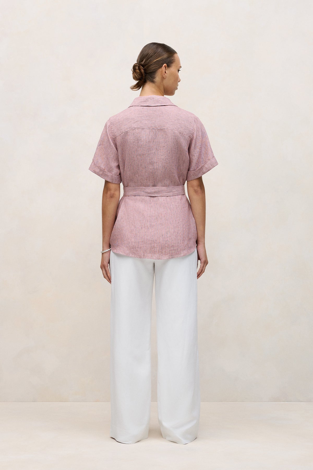 Linen End On End Stripe Belted Shirt