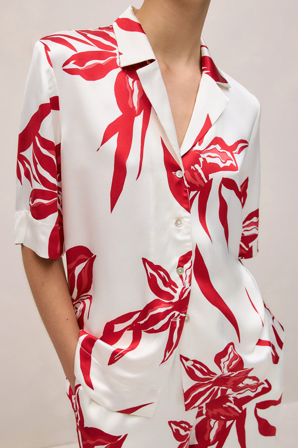 Wild Iris Satin Short Sleeve Shirt