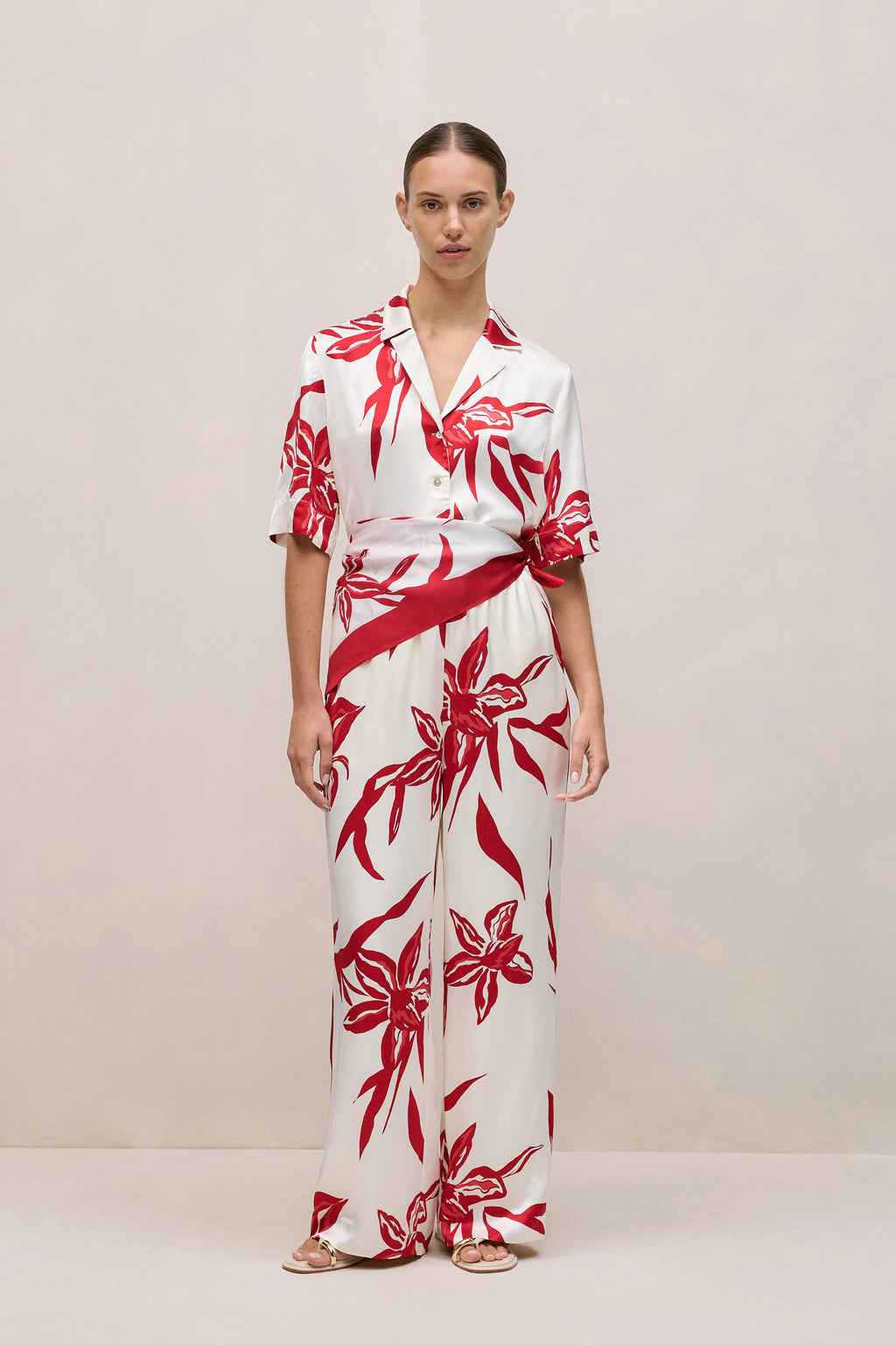Wild Iris Satin Short Sleeve Shirt
