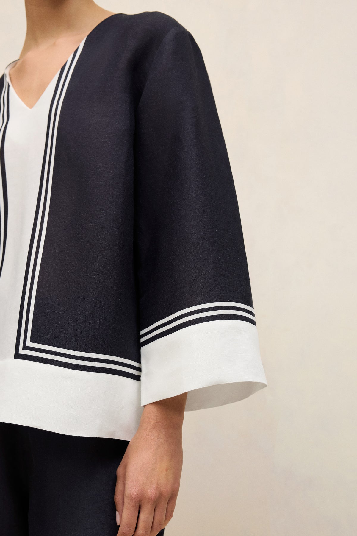 Linen Blend Border Print Popover Shirt