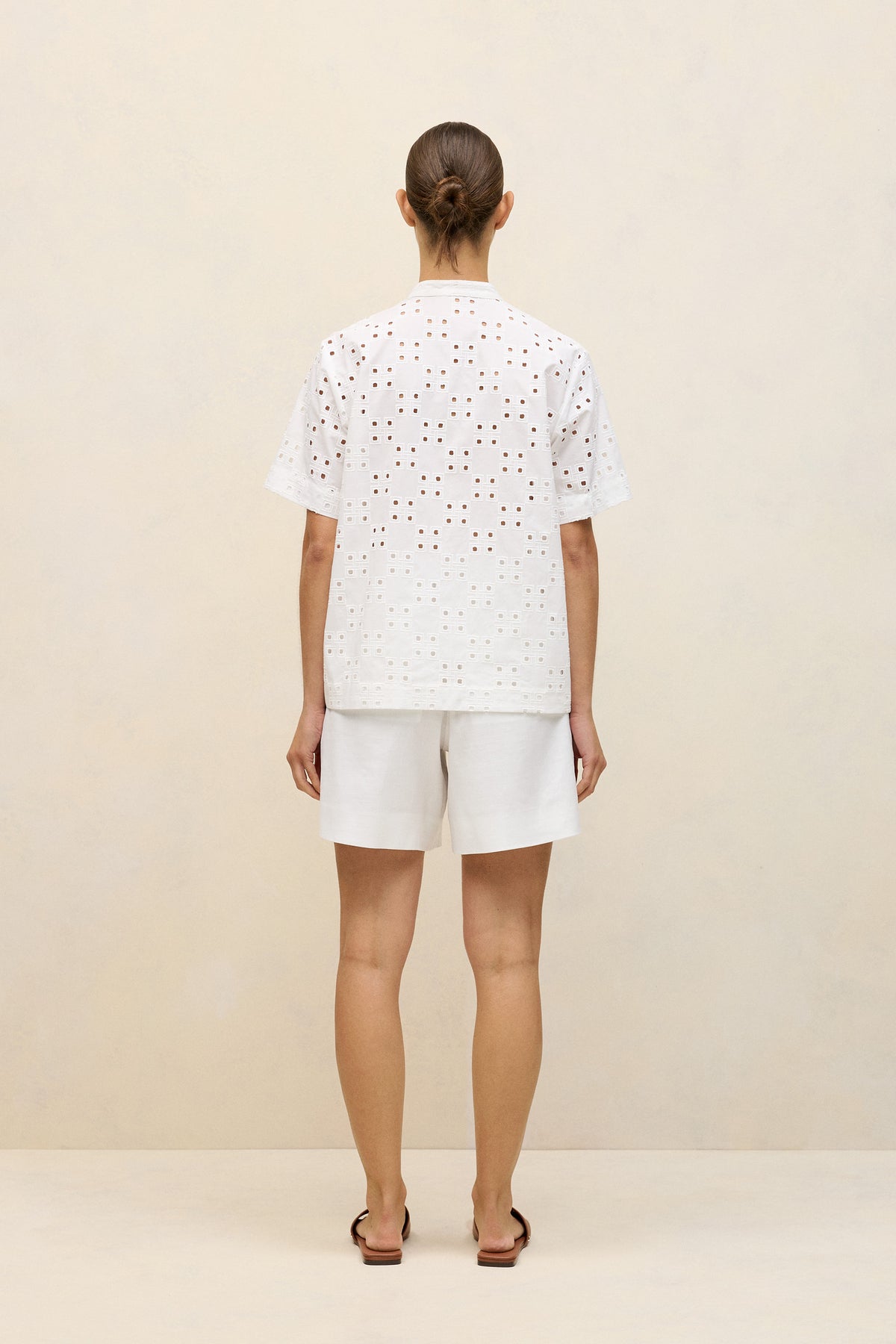 Cotton Geo Cutwork Short Sleeve Shirt