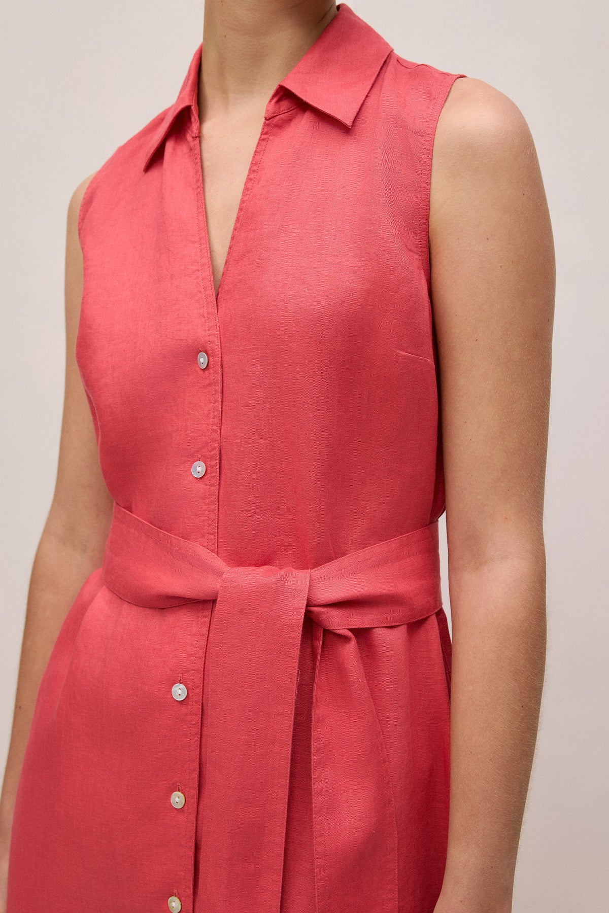 Linen Sleeveless Shirt Dress