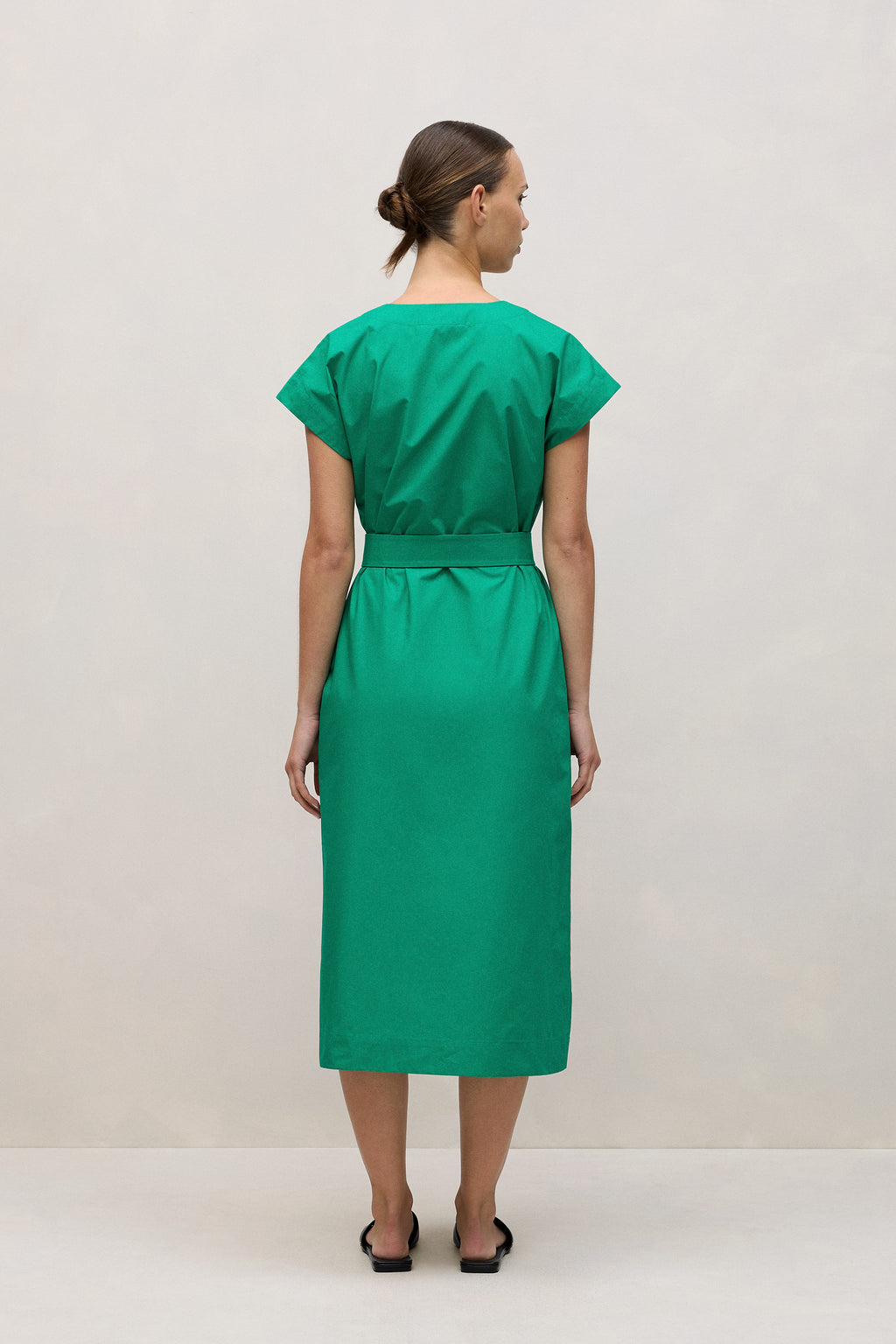 Cotton Poplin Cap Sleeve Belted Dress