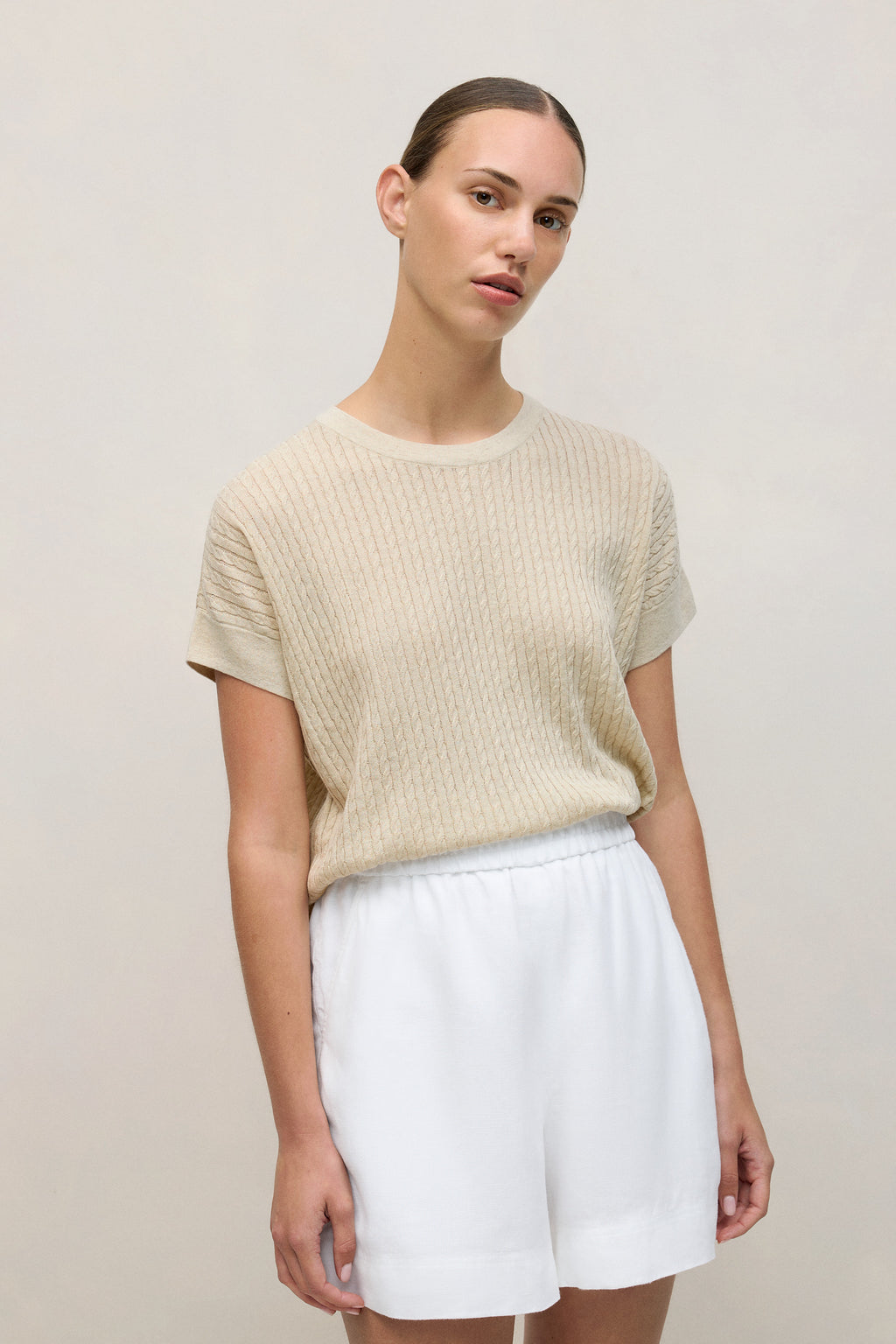 Linen Cotton Cable Knit T-Shirt