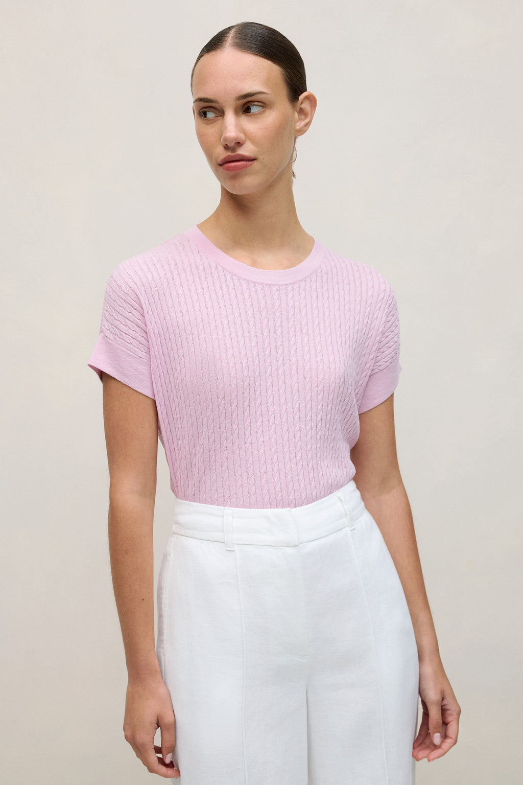Linen Cotton Cable Knit T-Shirt