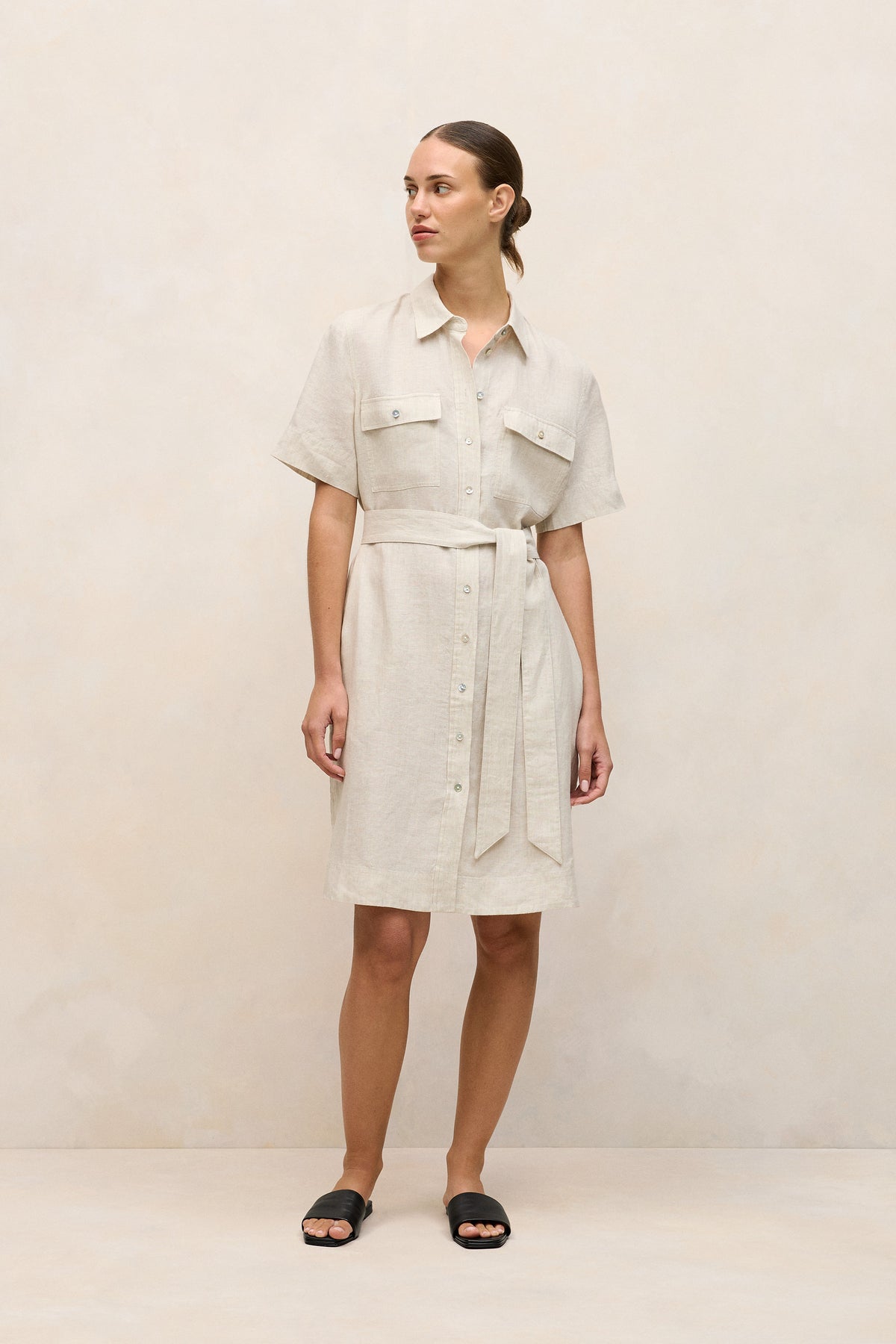 Linen Pocket Detail Shirt Dress