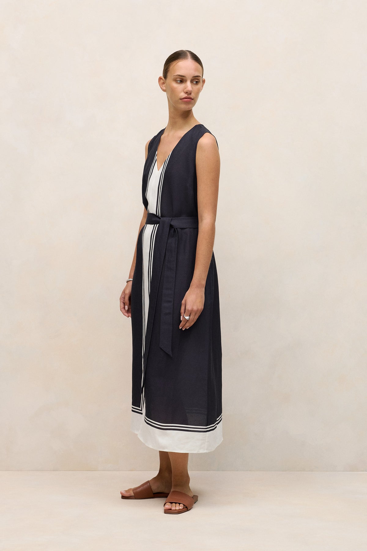 Linen Blend Border Print Dress