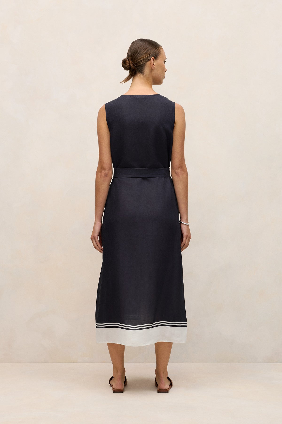 Linen Blend Border Print Dress