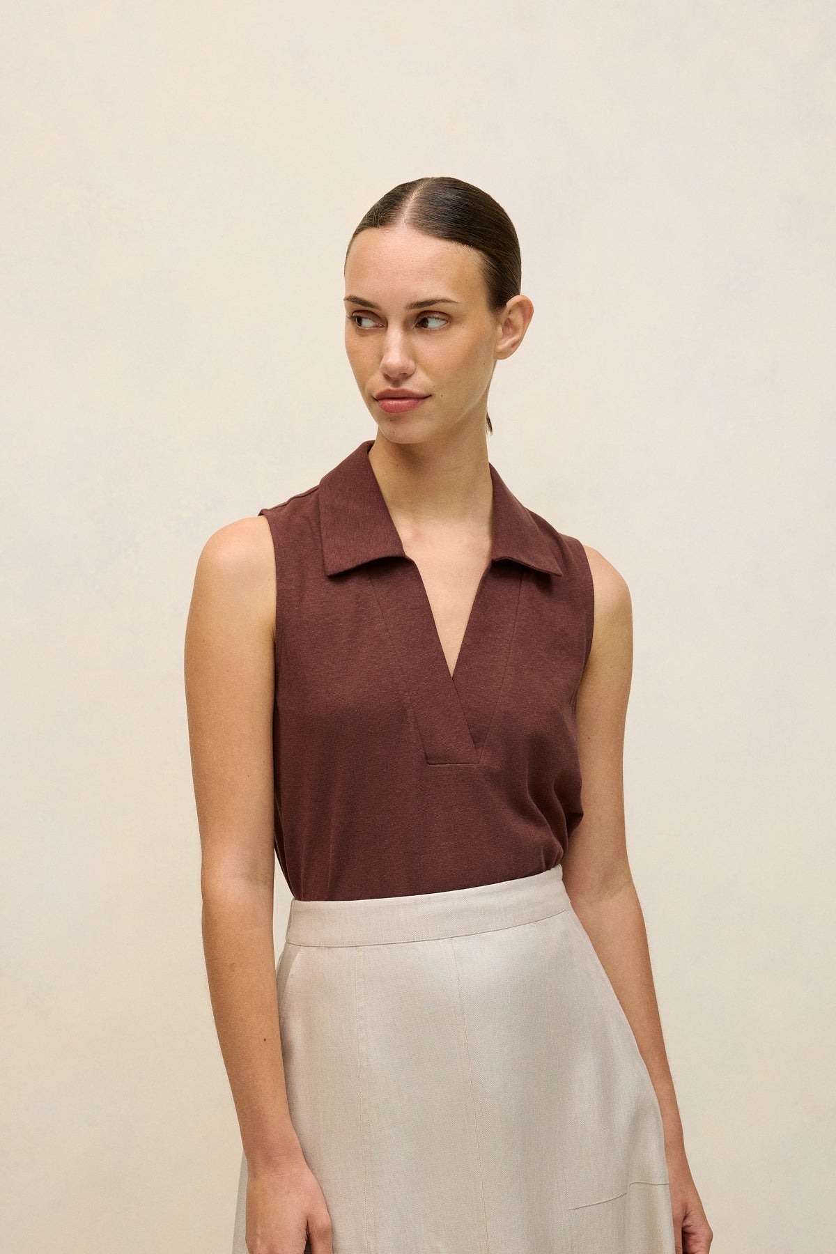 Linen Cotton Knit Collared Tank