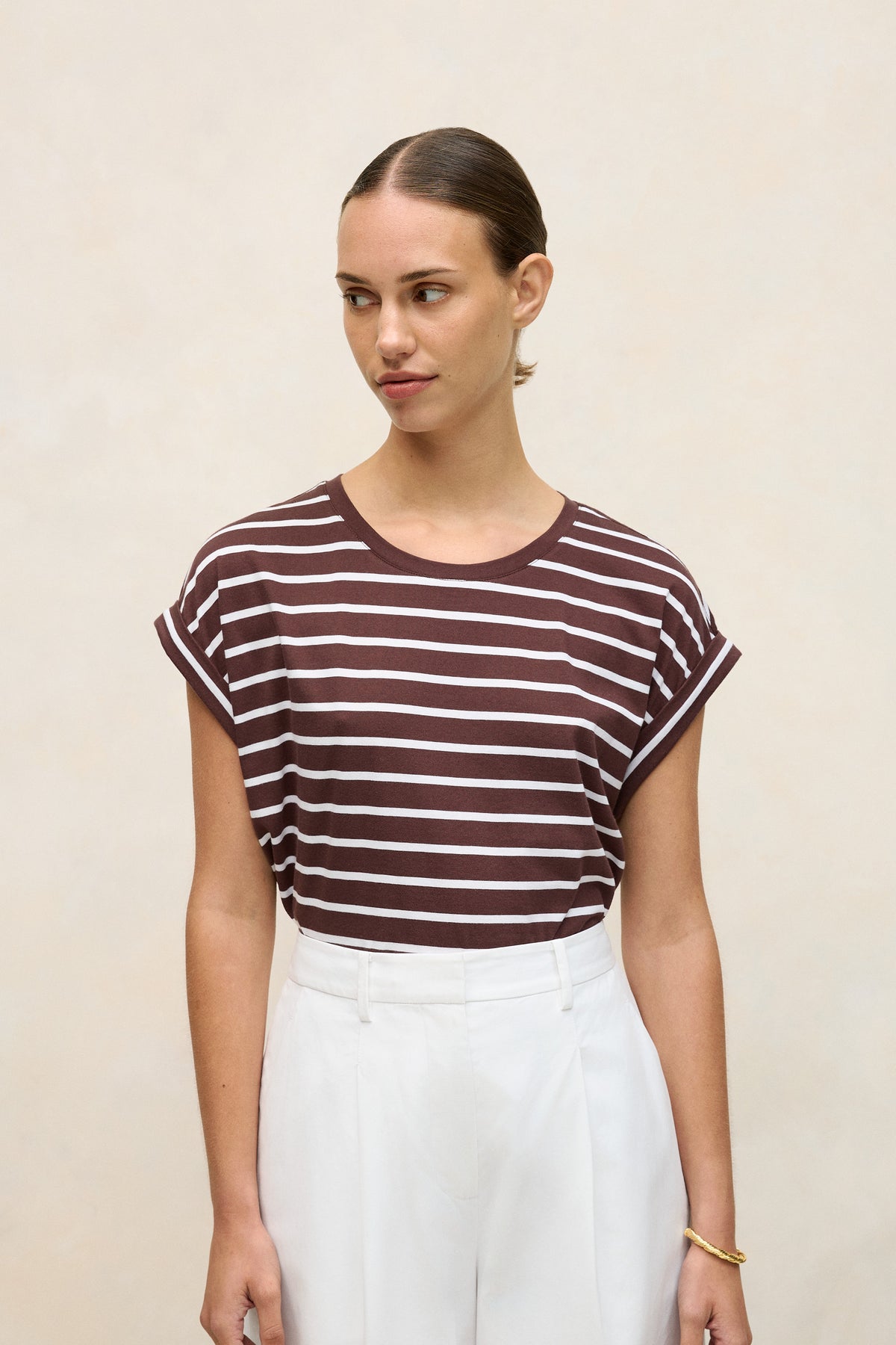 Stripe Cuff Sleeve T-Shirt