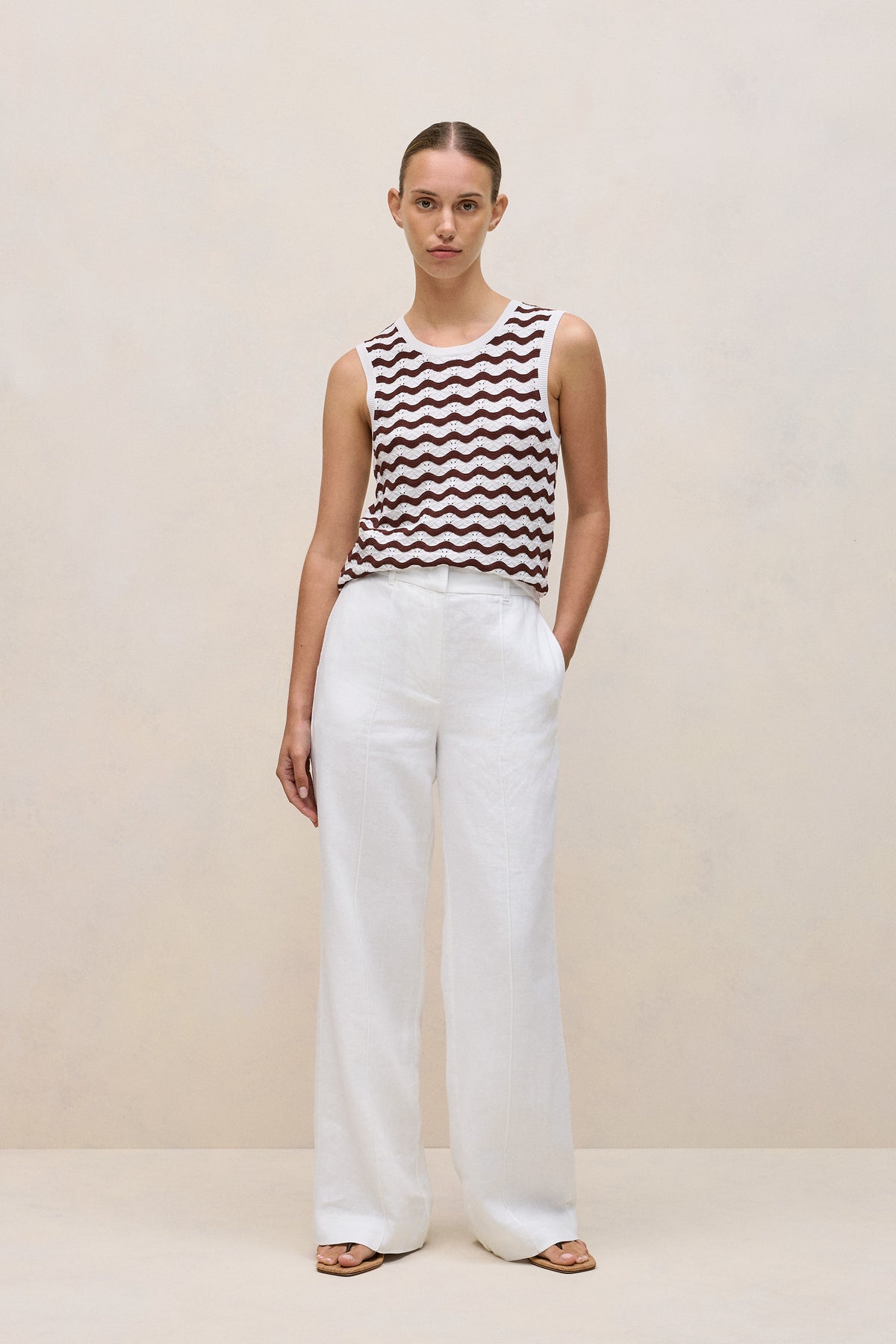 Cotton Pointelle Wave Stripe Tank