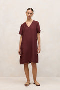 Delave Linen V Neck Popover Shift Dress