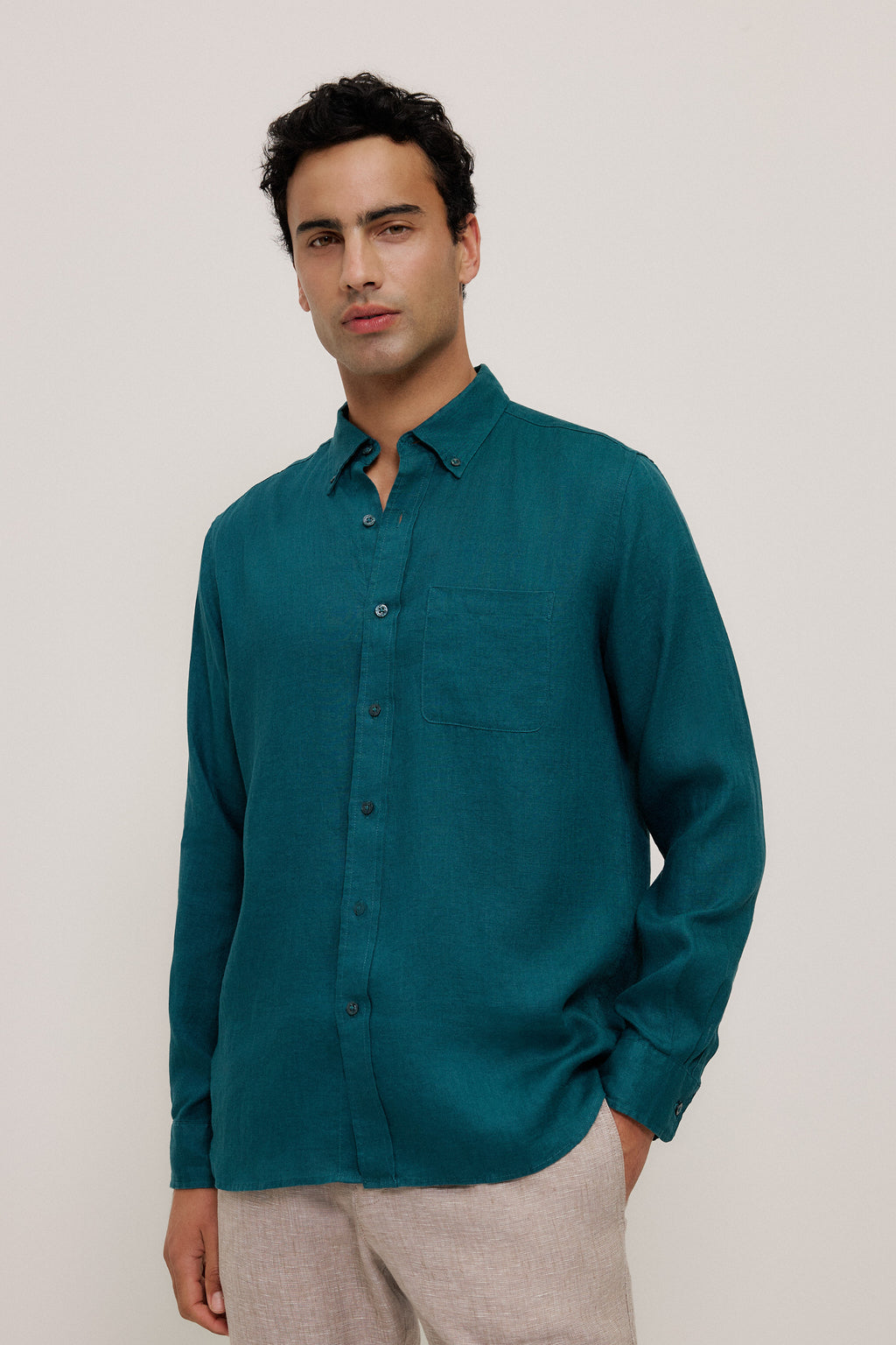 Regular Fit Linen Classic Long Sleeve Shirt