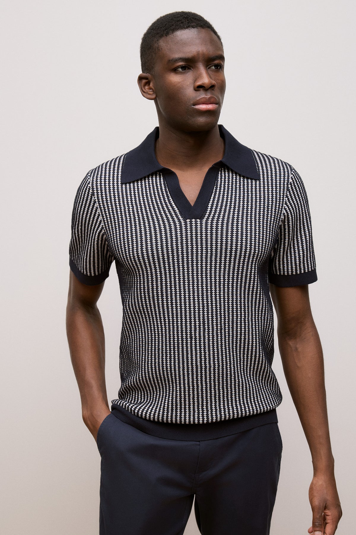 Texture Knit Collared Short Sleeve Polo