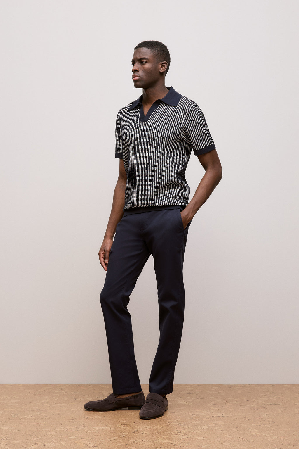 Texture Knit Collared Short Sleeve Polo