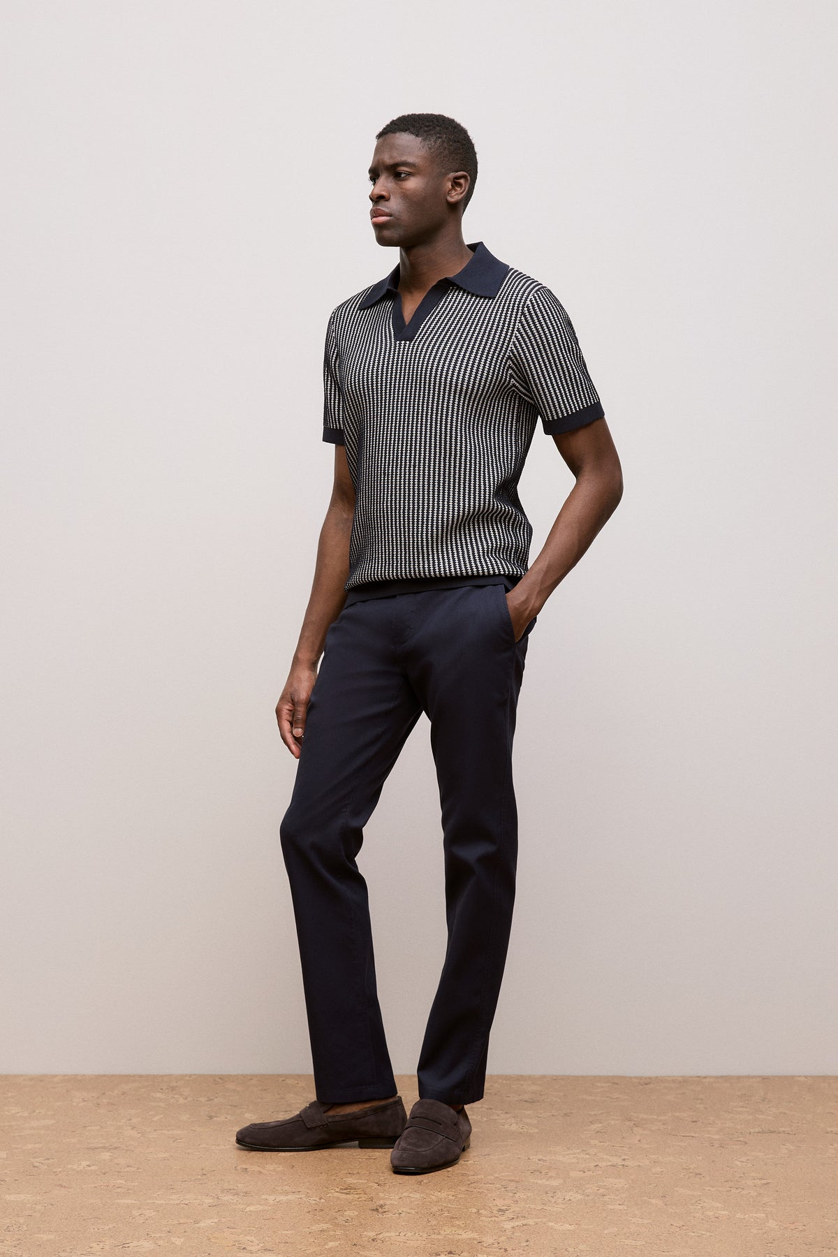 Texture Knit Collared Short Sleeve Polo