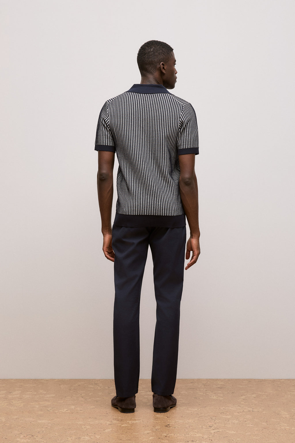 Texture Knit Collared Short Sleeve Polo