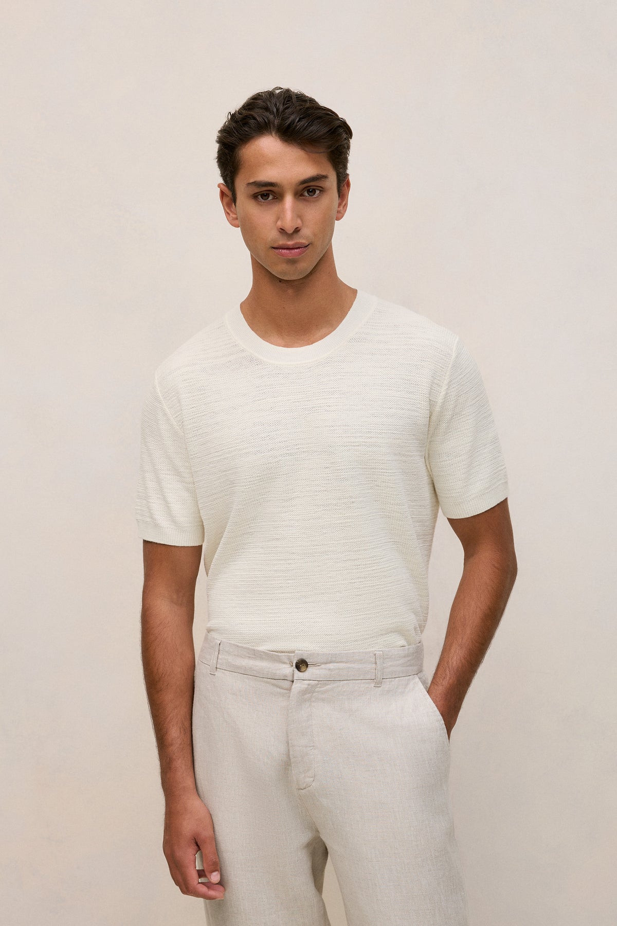 Cotton Linen Racking Stitch T-Shirt