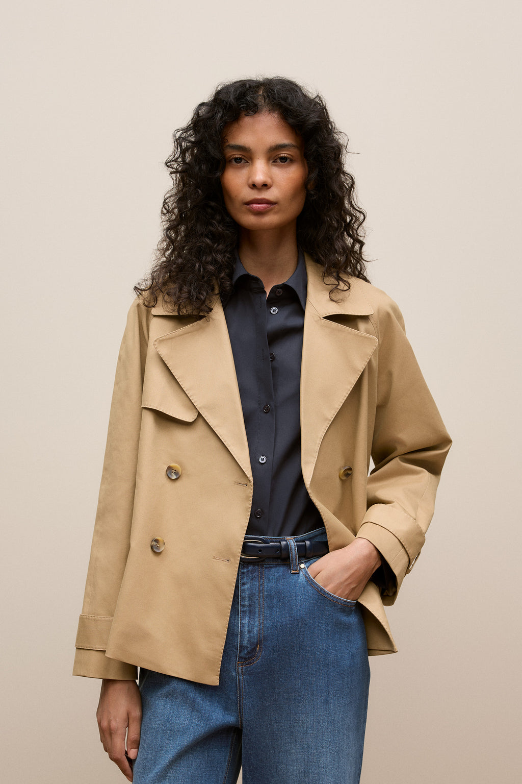 Cotton Twill Cropped Trench Coat