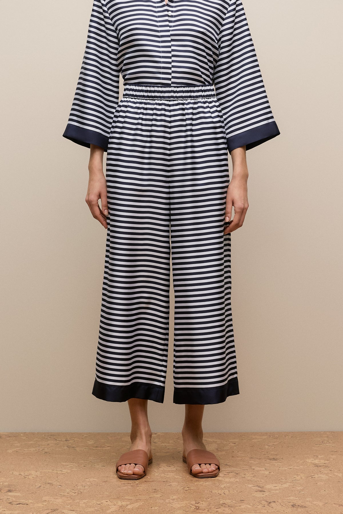 Silk Stripe Cropped Pant