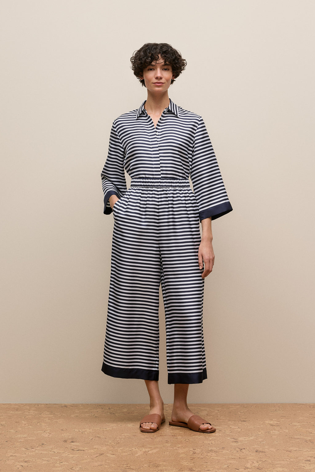 Silk Stripe Cropped Pant