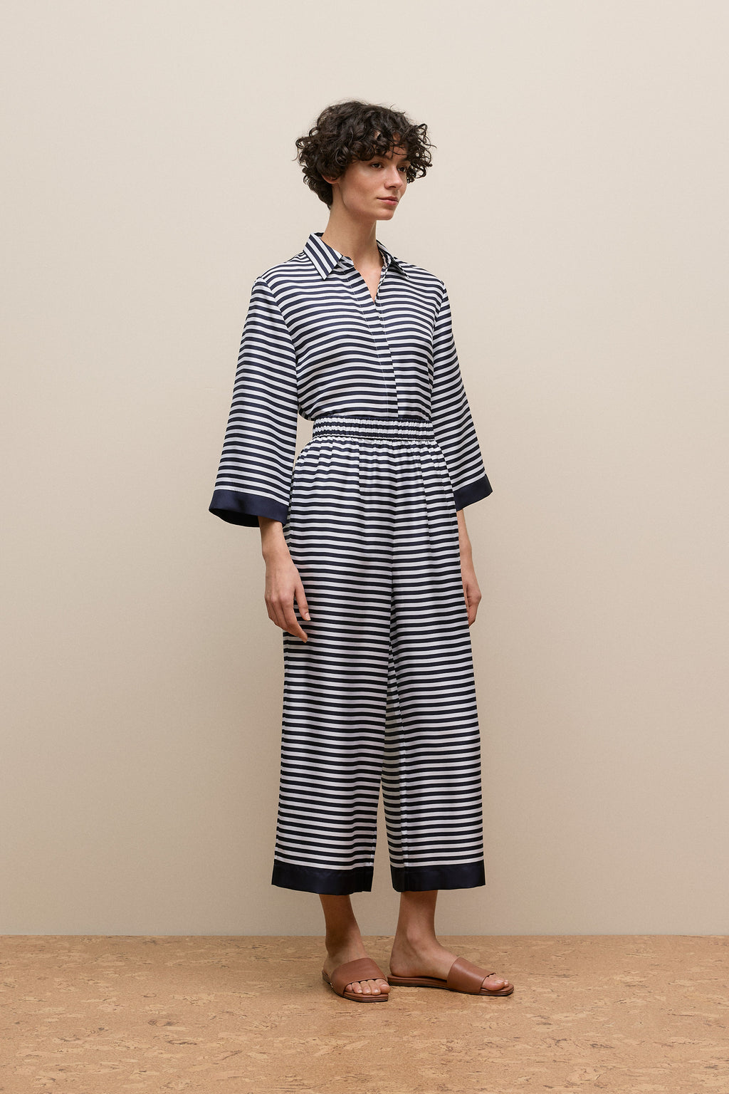 Silk Stripe Cropped Pant