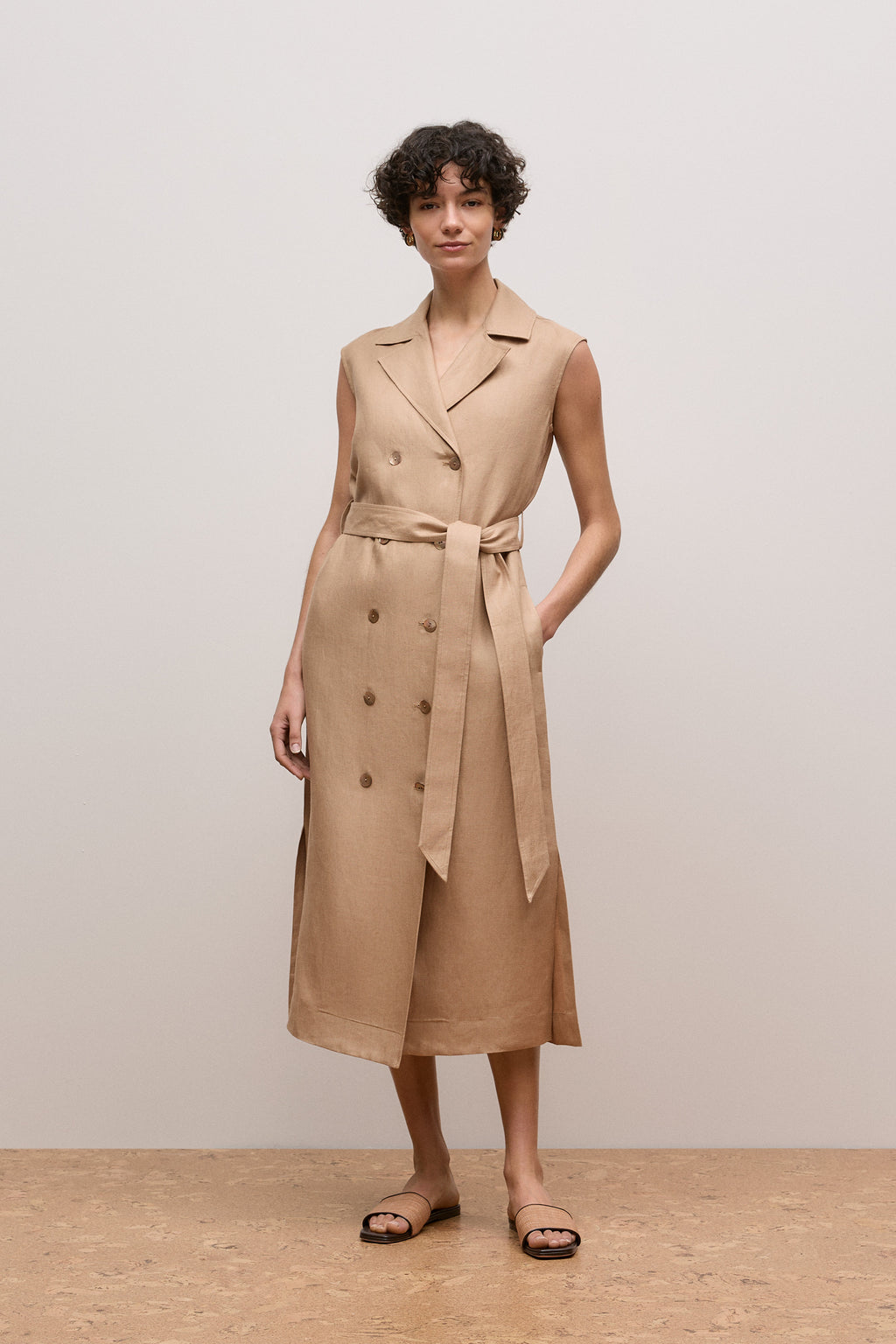 Linen Twill Sleeveless Trench Dress