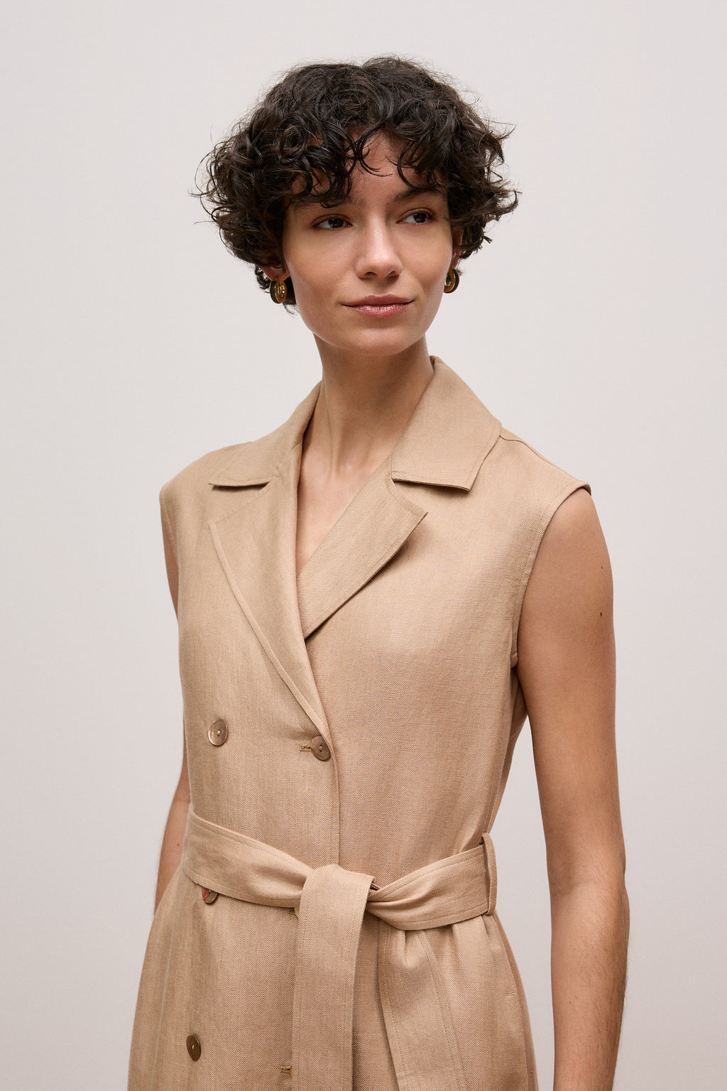 Linen Twill Sleeveless Trench Dress