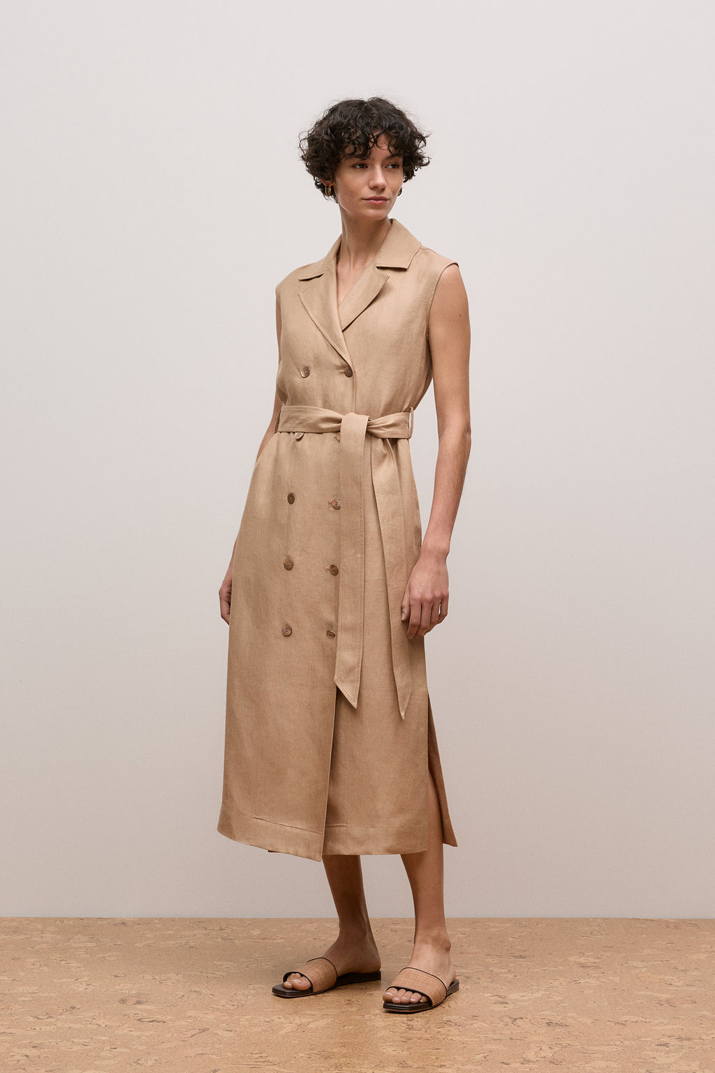 Linen Twill Sleeveless Trench Dress