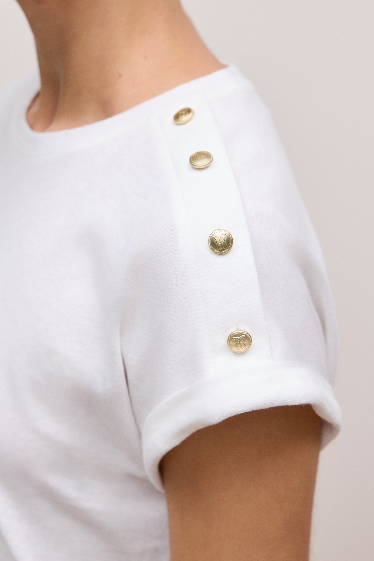Linen Cotton Button Detail T-Shirt