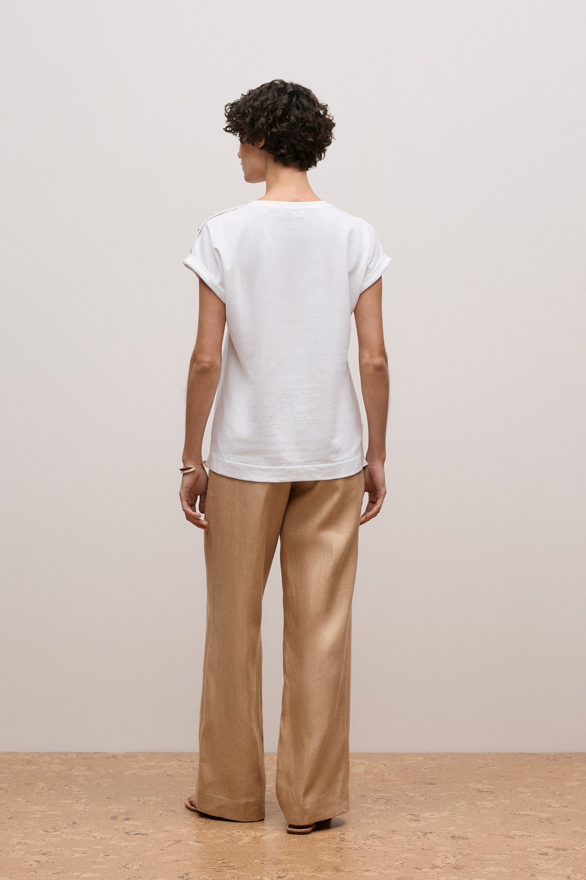 Linen Cotton Button Detail T-Shirt