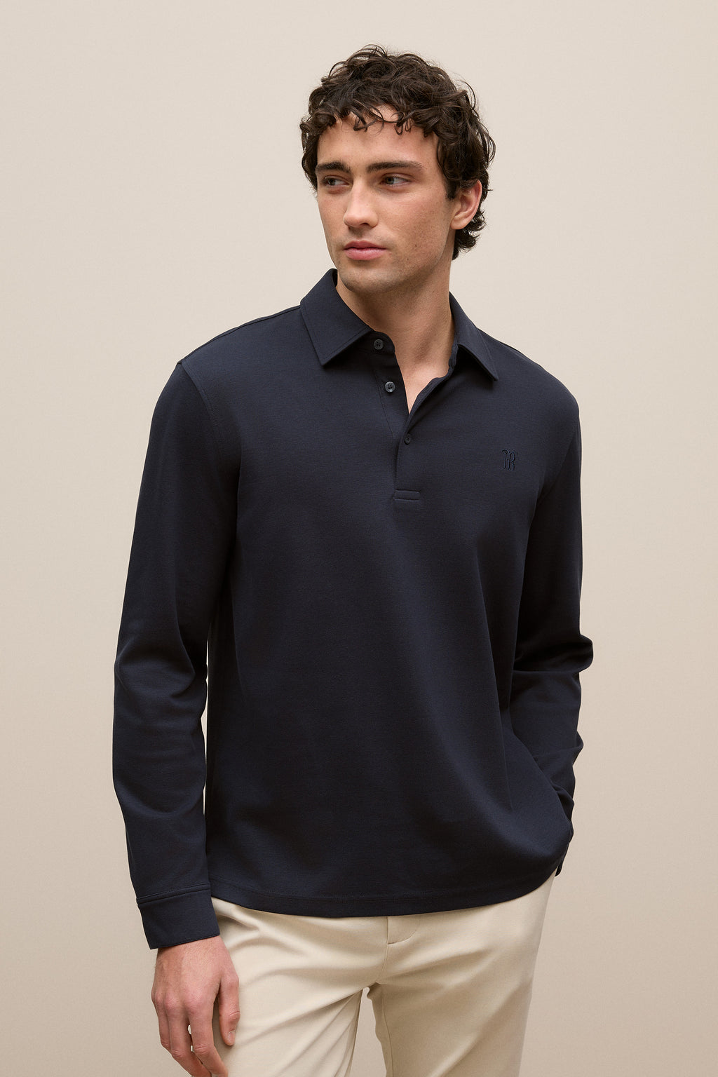 Micro Pique Monogram Long Sleeve Polo