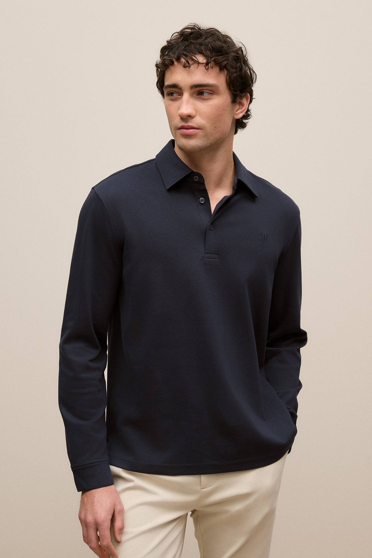 Micro Pique Monogram Long Sleeve Polo