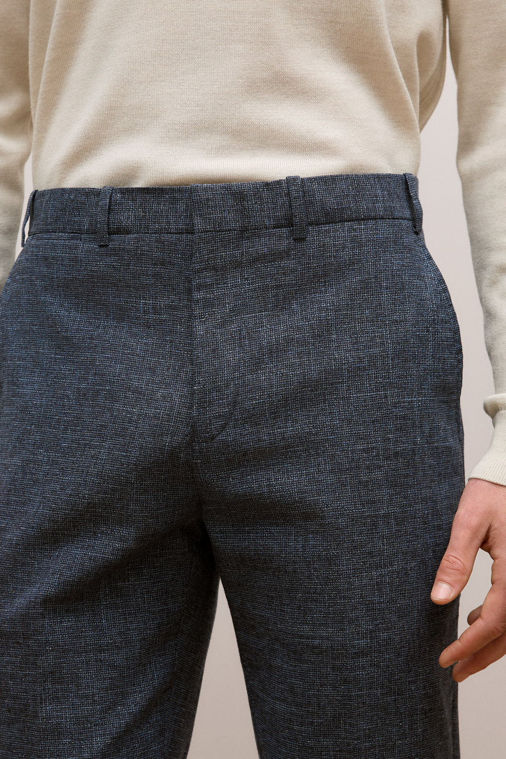 Cotton Wool Blend Straight Leg Trouser
